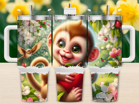 Adorable Baby Monkey Fruit 40oz Tumbler
