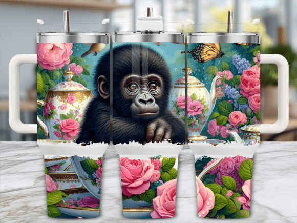 Baby Gorilla with Teapot 40oz Tumbler