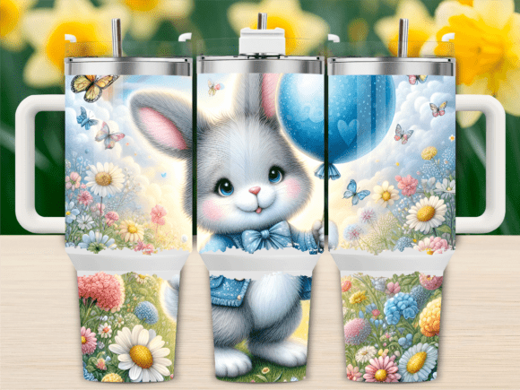 Blue Bunny Flowers 40oz Tumbler Wrap