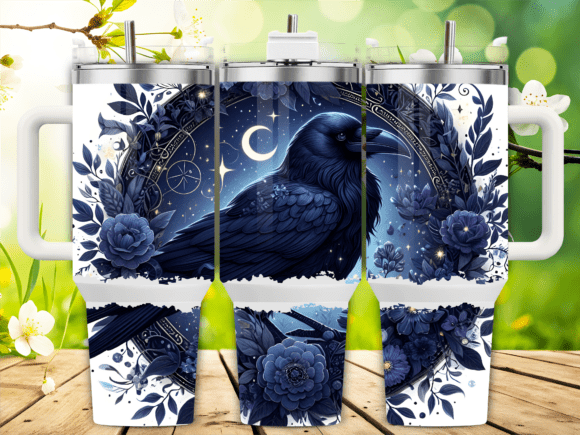 Blue Floral Night Raven 40oz Tumbler