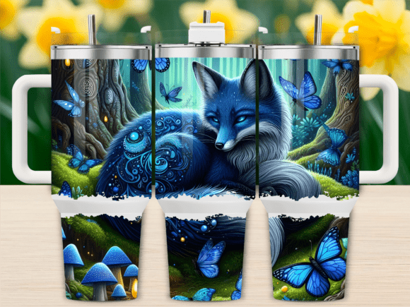 Blue Fox and Butterflies 40oz Tumbler