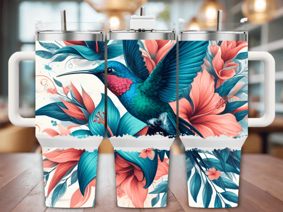 Blue Hummingbird Flowers 40oz Tumbler