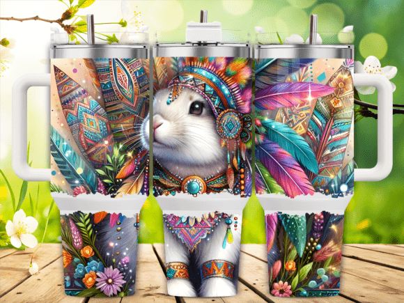 Bunny Feathers Jewels 40oz Tumbler Wrap