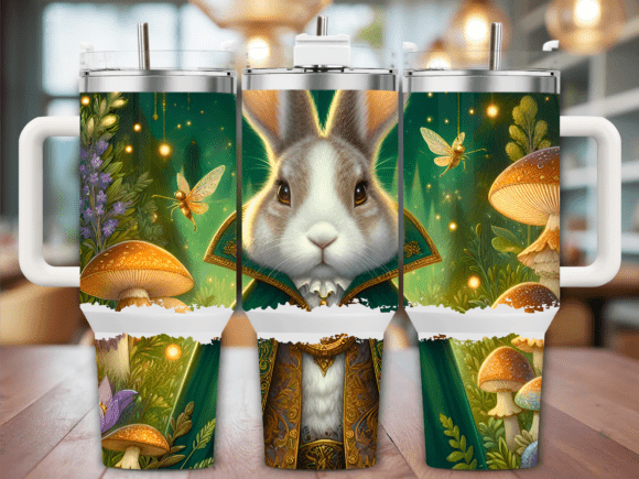 Bunny with Mushrooms 40oz Tumbler Wrap