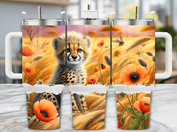 Cheetah Cub in Poppy Field 40oz Tumbler