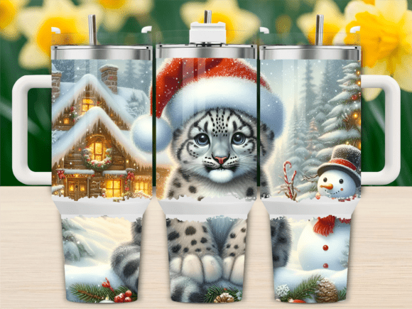 Christmas Snow Leopard Tumbler Wrap