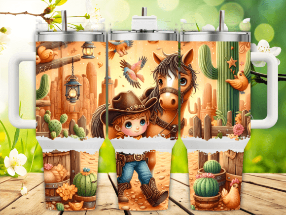Cowboy Kid with Horse 40oz Tumbler Wrap