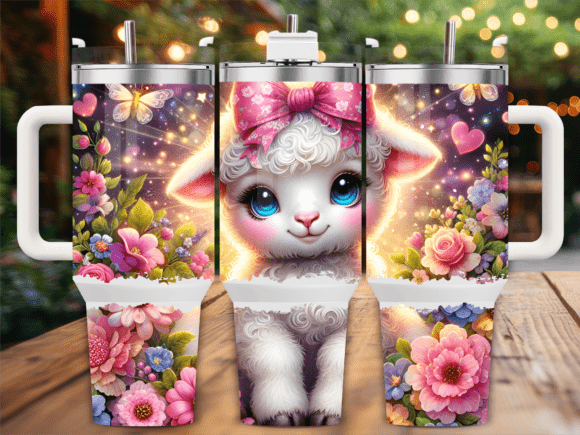 Cute Baby Lamb Floral Horns 40oz Tumbler