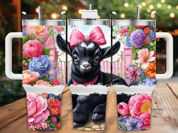 Cute Black Goat in Flowers 40oz Tumbler