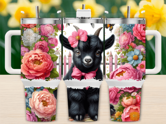 Cute Black Goat Pink Bow 40oz Tumbler