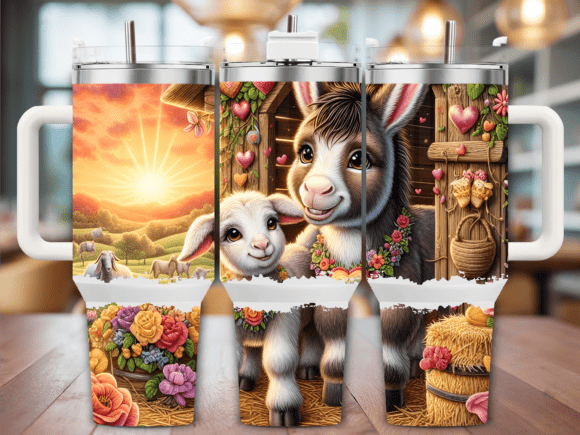 Cute Donkey and Lamb 40oz Tumbler Wrap