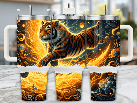 Fiery Tiger in Flame Jungle 40oz Tumbler