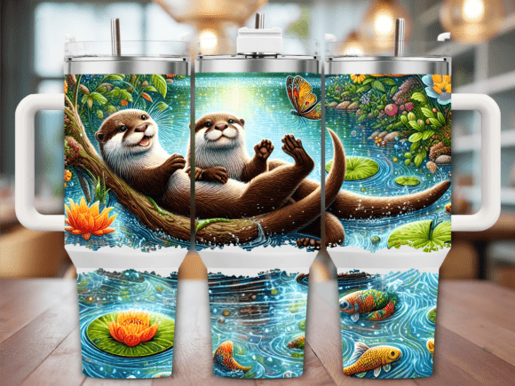 Floating Otters River Scene 40oz Tumbler