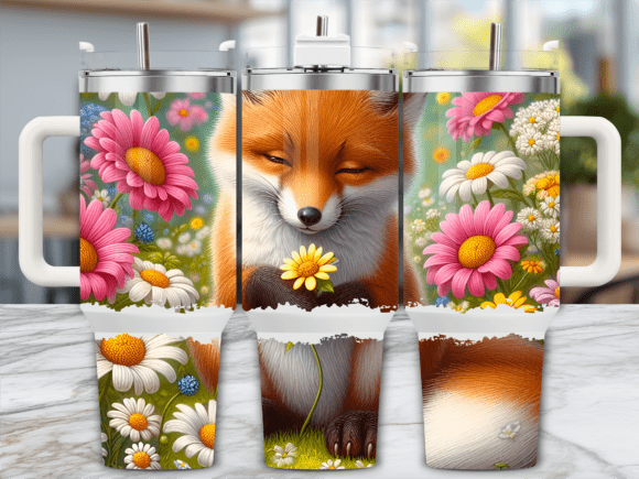 Fox Daisies Flowers 40oz Tumbler Wrap