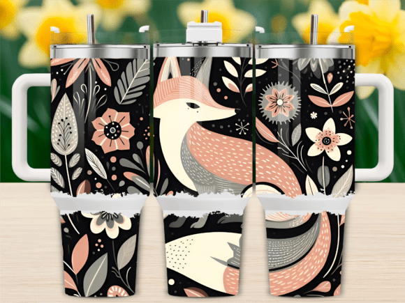 Fox Floral Patterns 40oz Tumbler Wrap