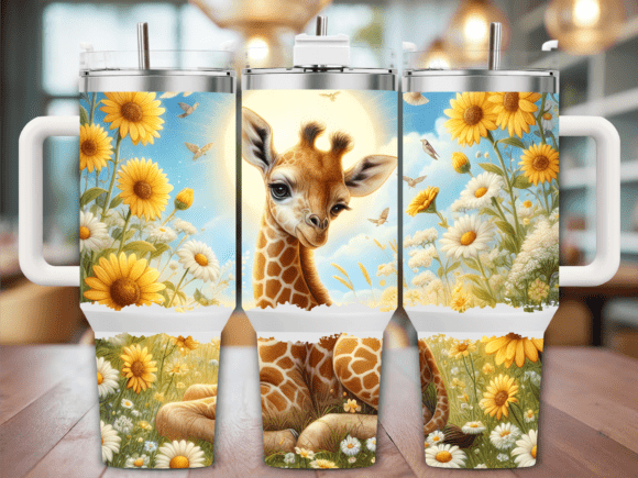 Giraffe in Daisy Field 40oz Tumbler Wrap