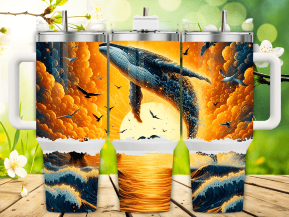 Golden Hour Whale Jumping 40oz Tumbler