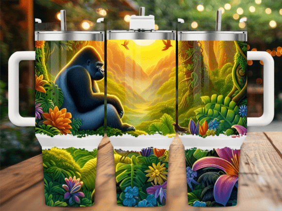 Gorilla Jungle Sunset 40oz Tumbler Wrap