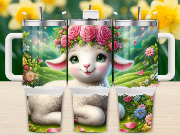 Happy Spring Lamb Flowers 40oz Tumbler