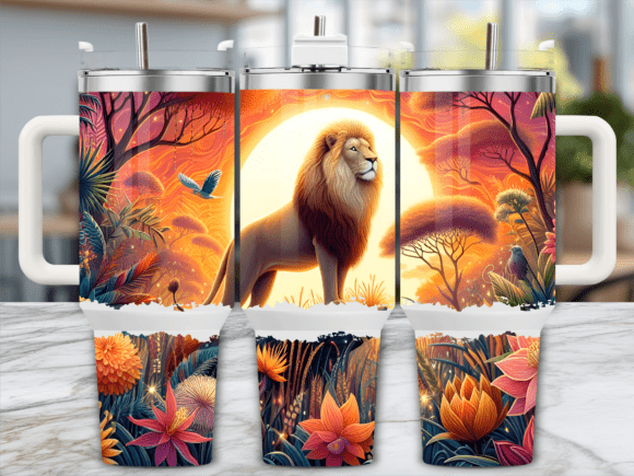 Lone Lion in Vibrant Forest 40oz Tumbler