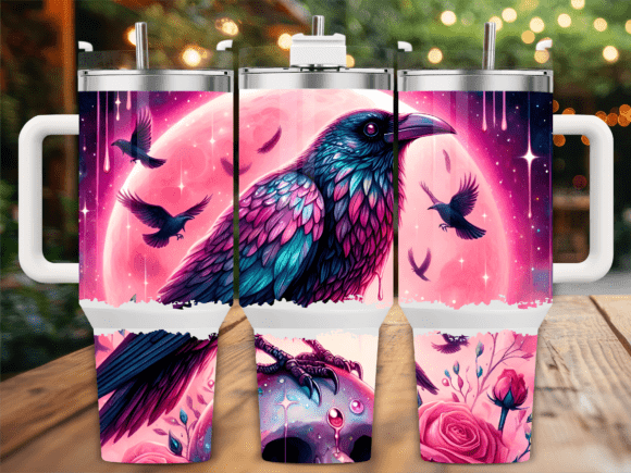 Mystical Raven in Pink Moon 40oz Tumbler