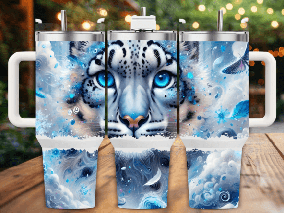 Mystical Snow Leopard Blue 40oz Tumbler