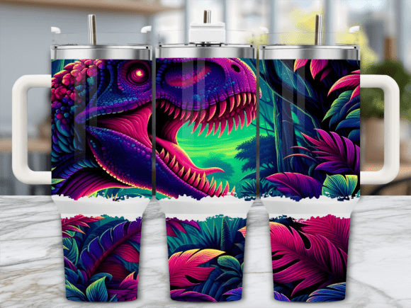 Neon T-Rex Jungle Fantasy 40oz Tumbler