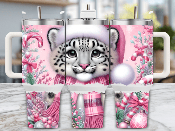 Pink Winter Snow Leopard 40oz Tumbler
