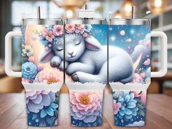 Sleeping Lamb in Pastel Garden Tumbler