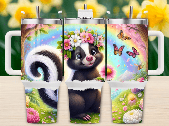 Spring Skunk Flowers 40oz Tumbler Wrap