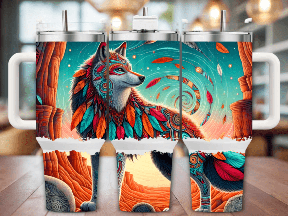 Tribal Wolf Sunset 40oz Tumbler Wrap