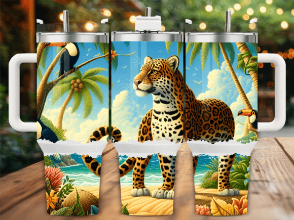 Tropical Jaguar Beach Scene 40oz Tumbler