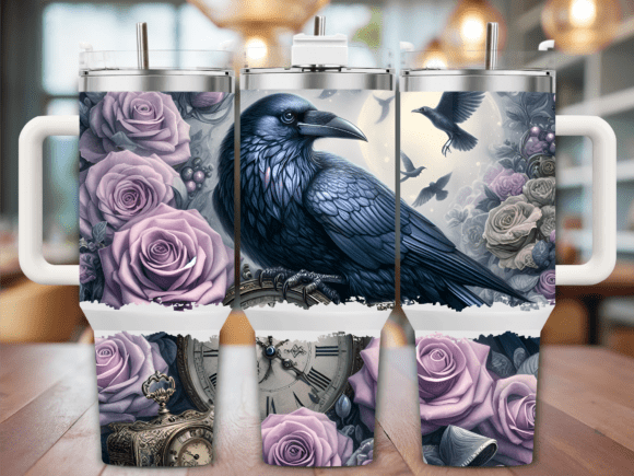Vintage Raven Lavender Roses Tumbler
