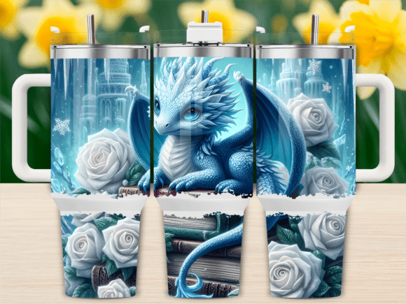 White Dragon and Roses 40oz Tumbler Wrap