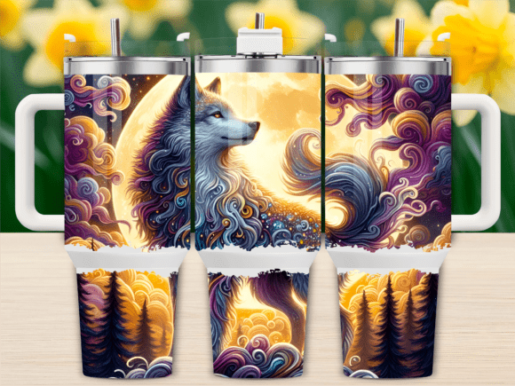 Wolf with Golden Moon 40oz Tumbler Wrap